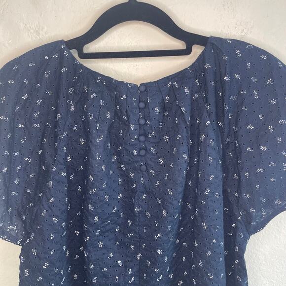 NEW Madewell Embroidered Flutter-Sleeve Top in Berry Stems Deep Indigo - Size S - Picture 6 of 8